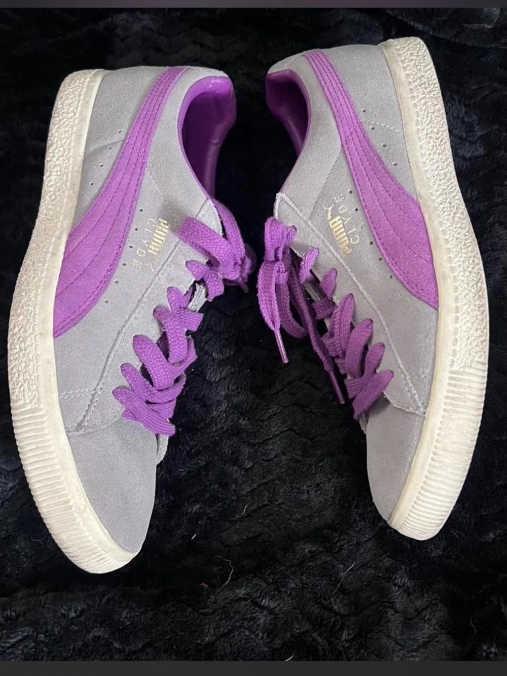 Puma CLYDE Basket Classic grey and purple trainers 181632 38 Size 9